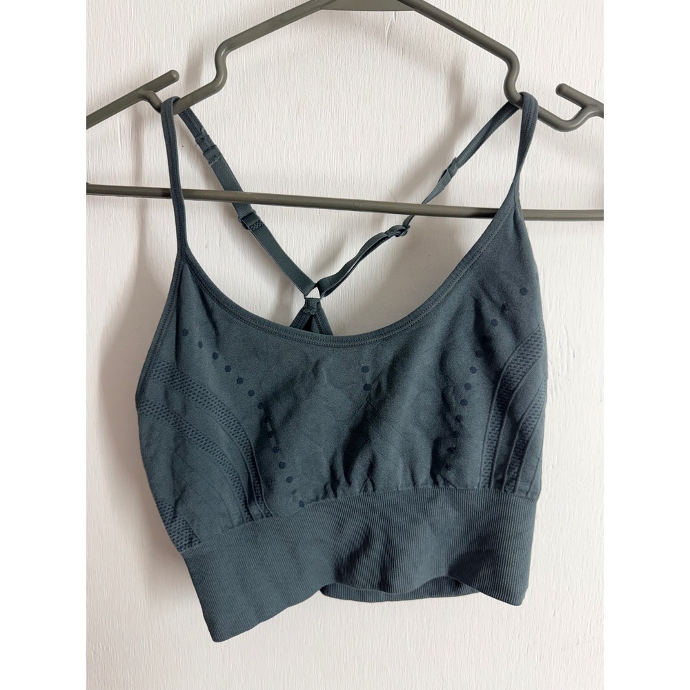 Pro-Fit Seamless Sports Bra Small Gray Teal Y-Back Adjustable Straps Activewear